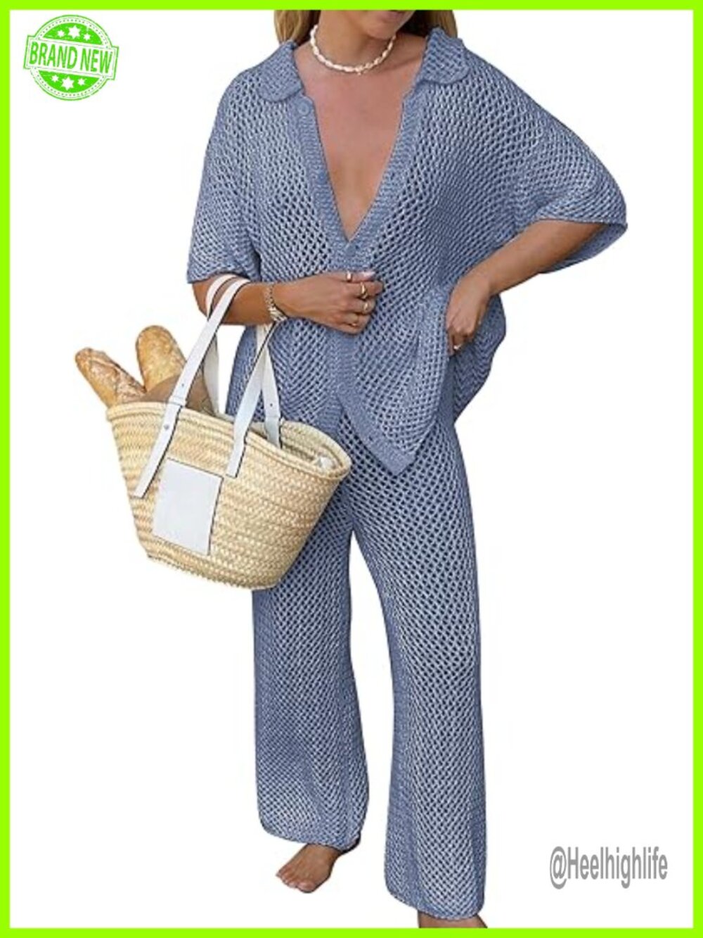 Crochet Knit Hollow Out Swimwear Cover Up Set - 2 Piece Beach Outfit